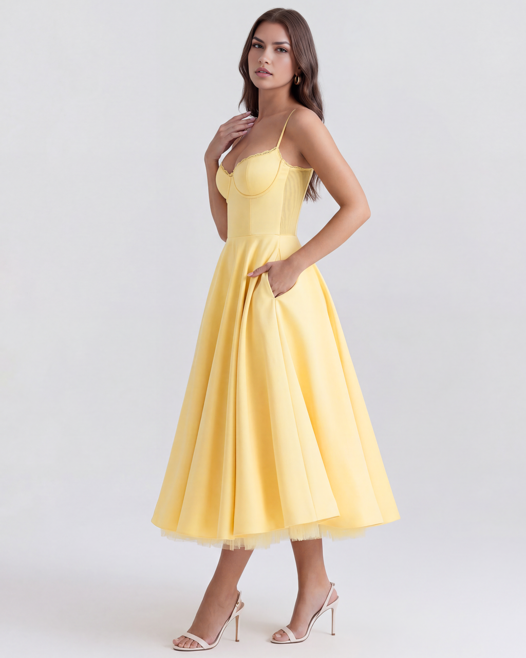 Selene Midi Dress in butter yellow