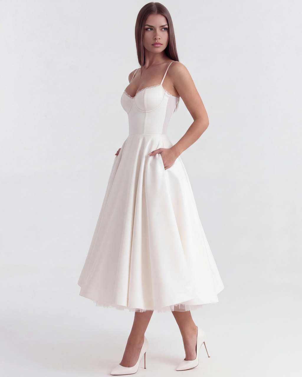 Selene Midi Dress in white