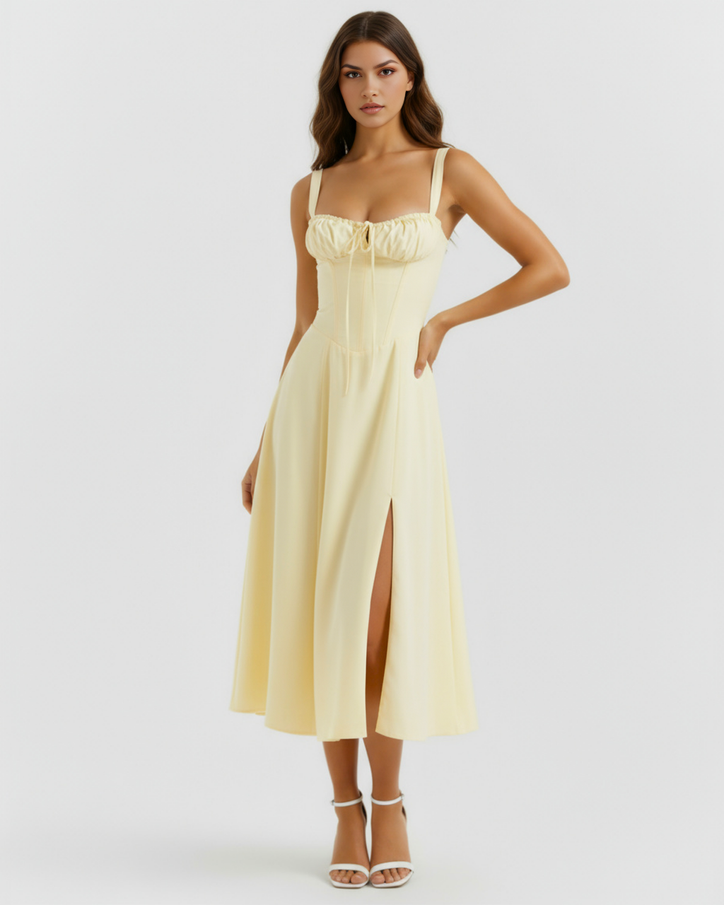Aurora Midi Dress in light yellow