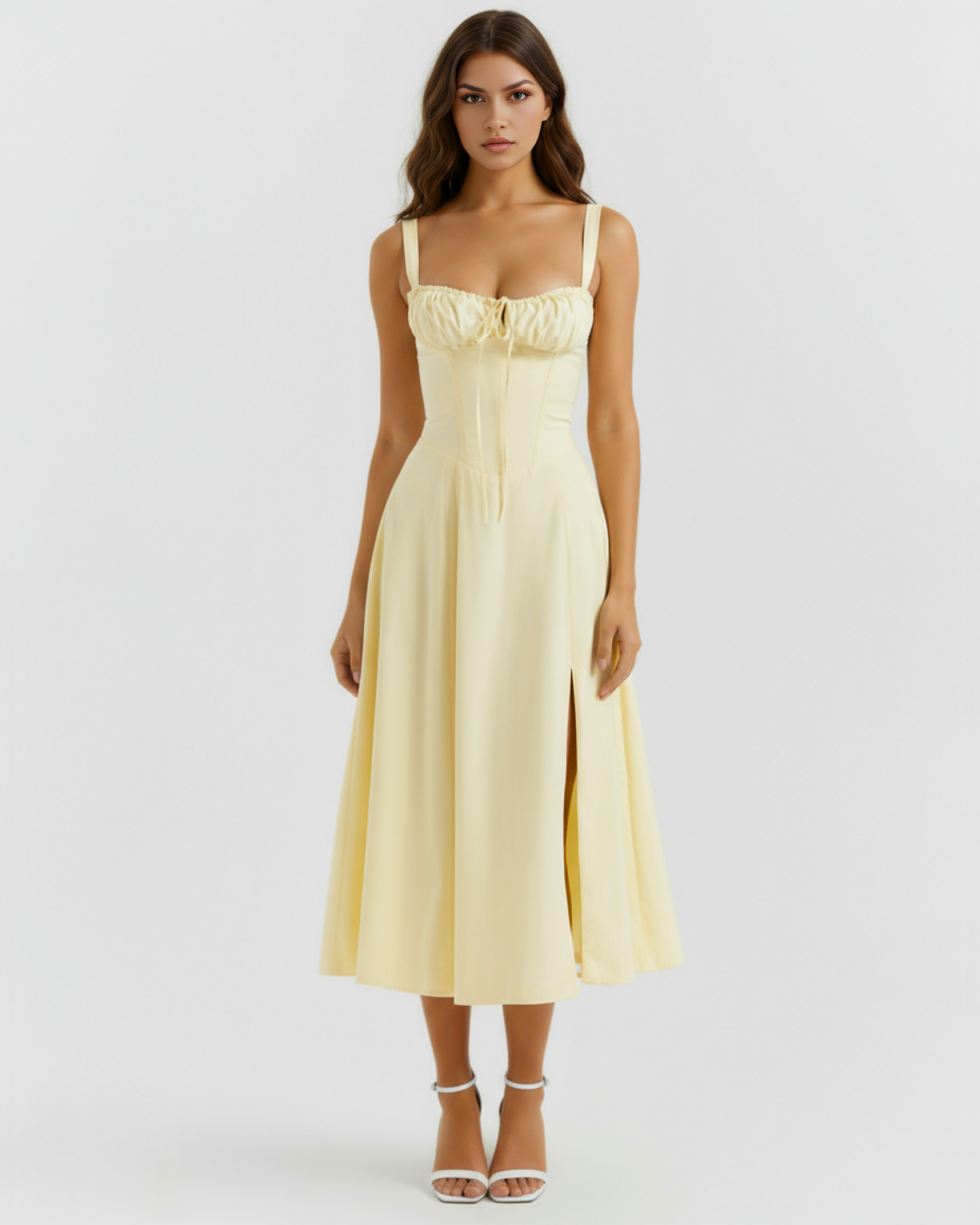 Aurora Midi Dress in light yellow