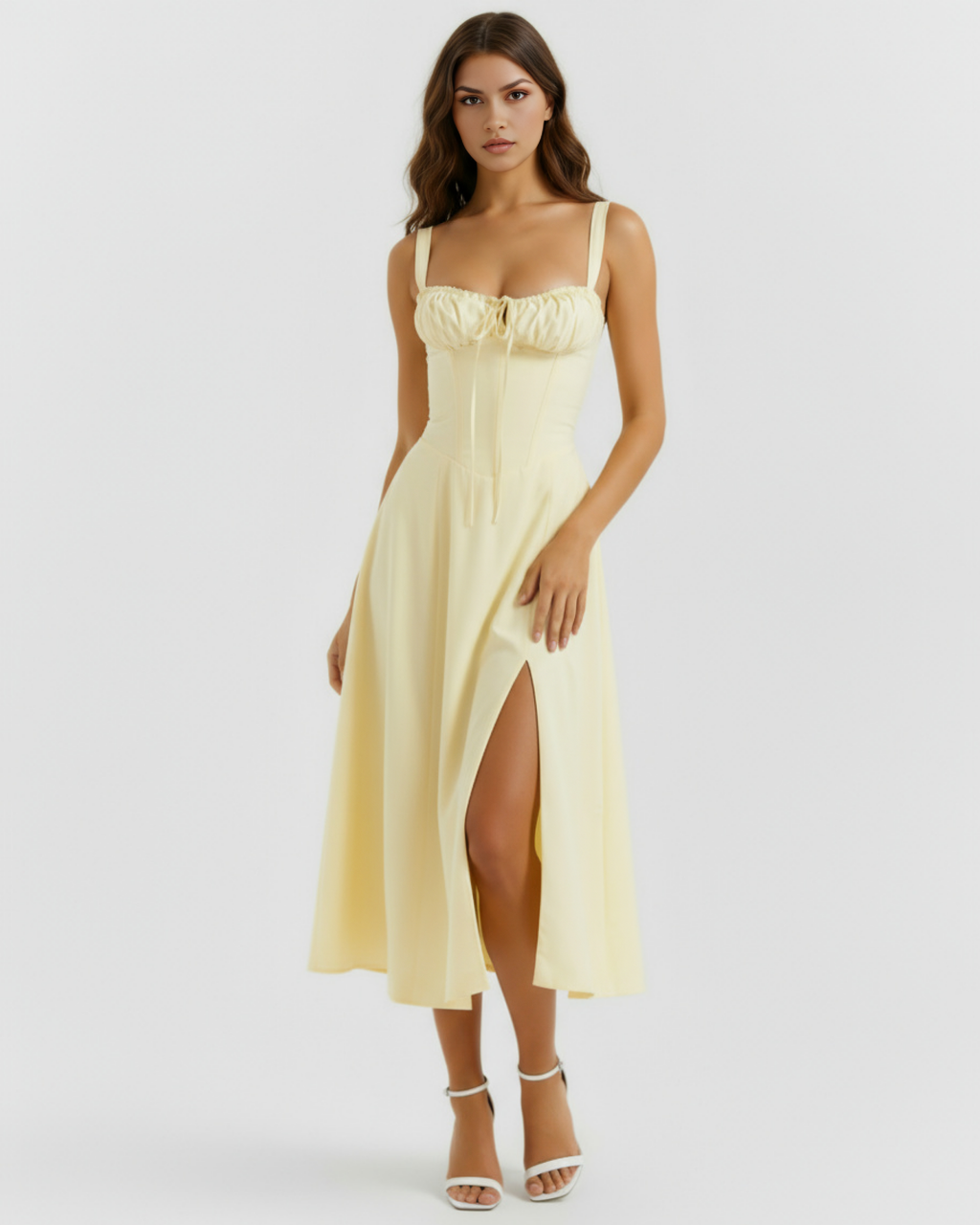 Aurora Midi Dress in light yellow