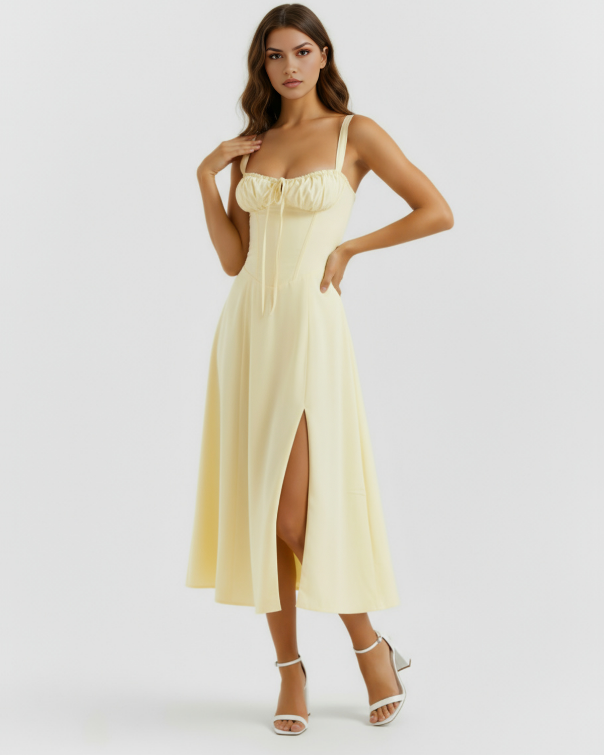 Aurora Midi Dress in light yellow