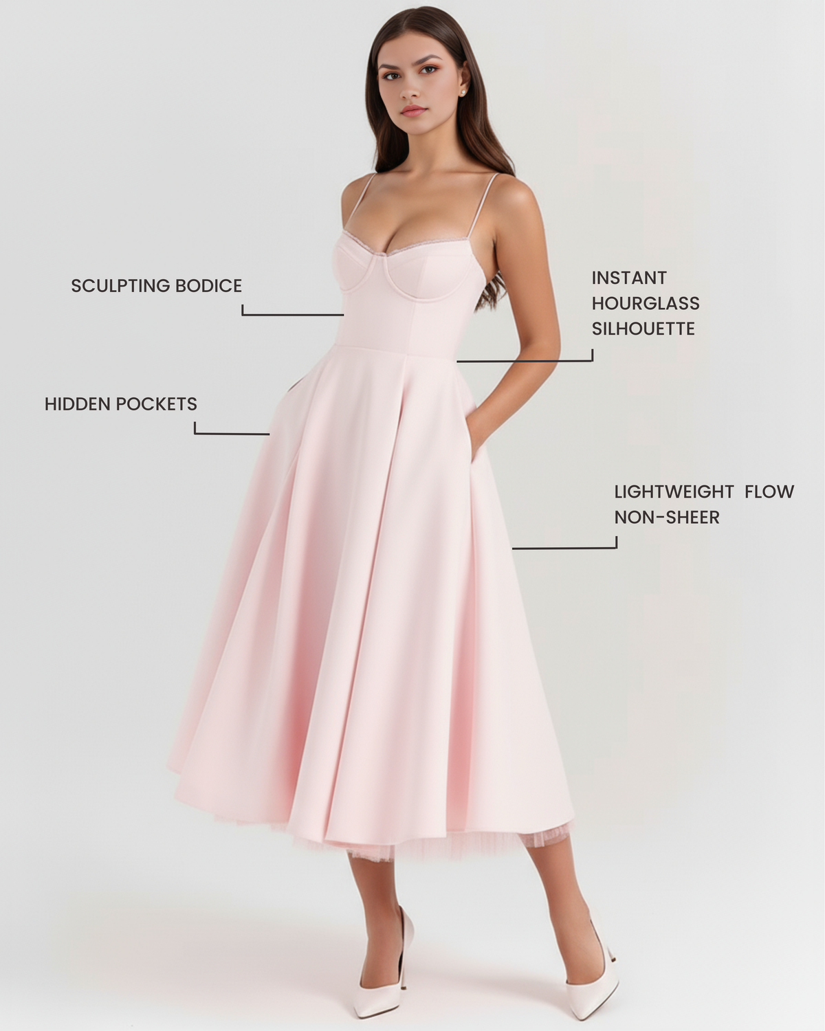 Selene Midi Dress in blush pink