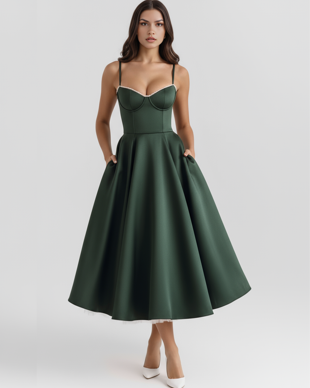 Selene Midi Dress in forest green