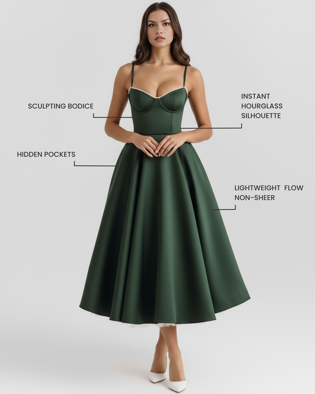 Selene Midi Dress in forest green