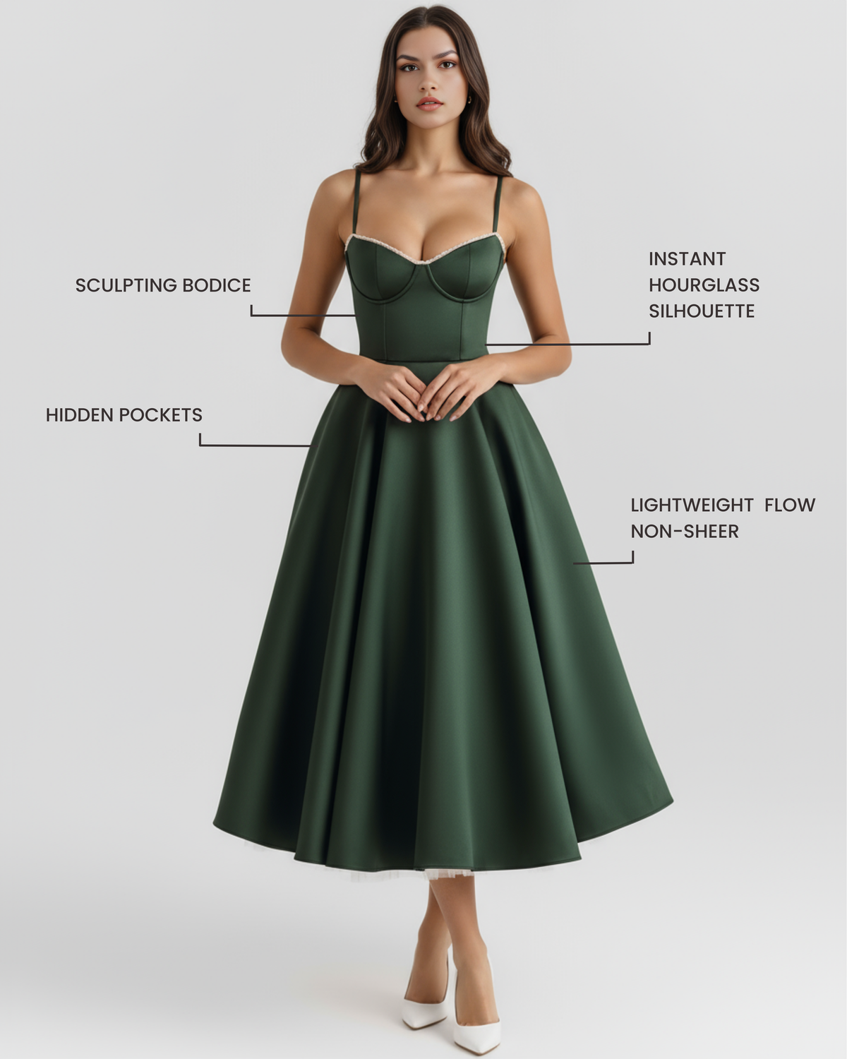 Selene Midi Dress in forest green