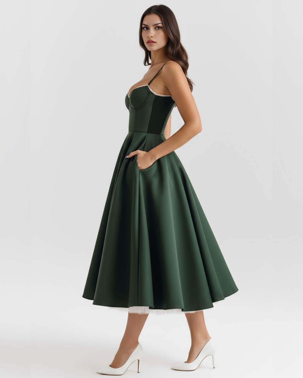 Selene Midi Dress in forest green
