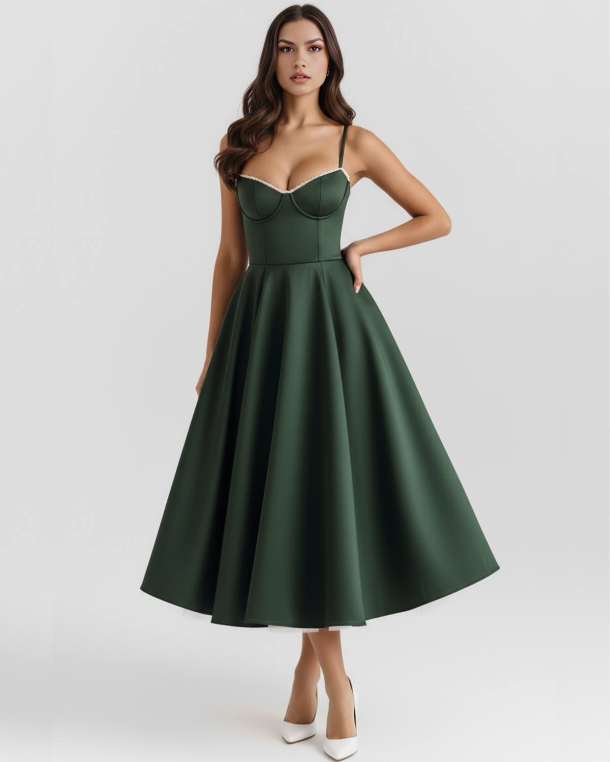 Selene Midi Dress in forest green
