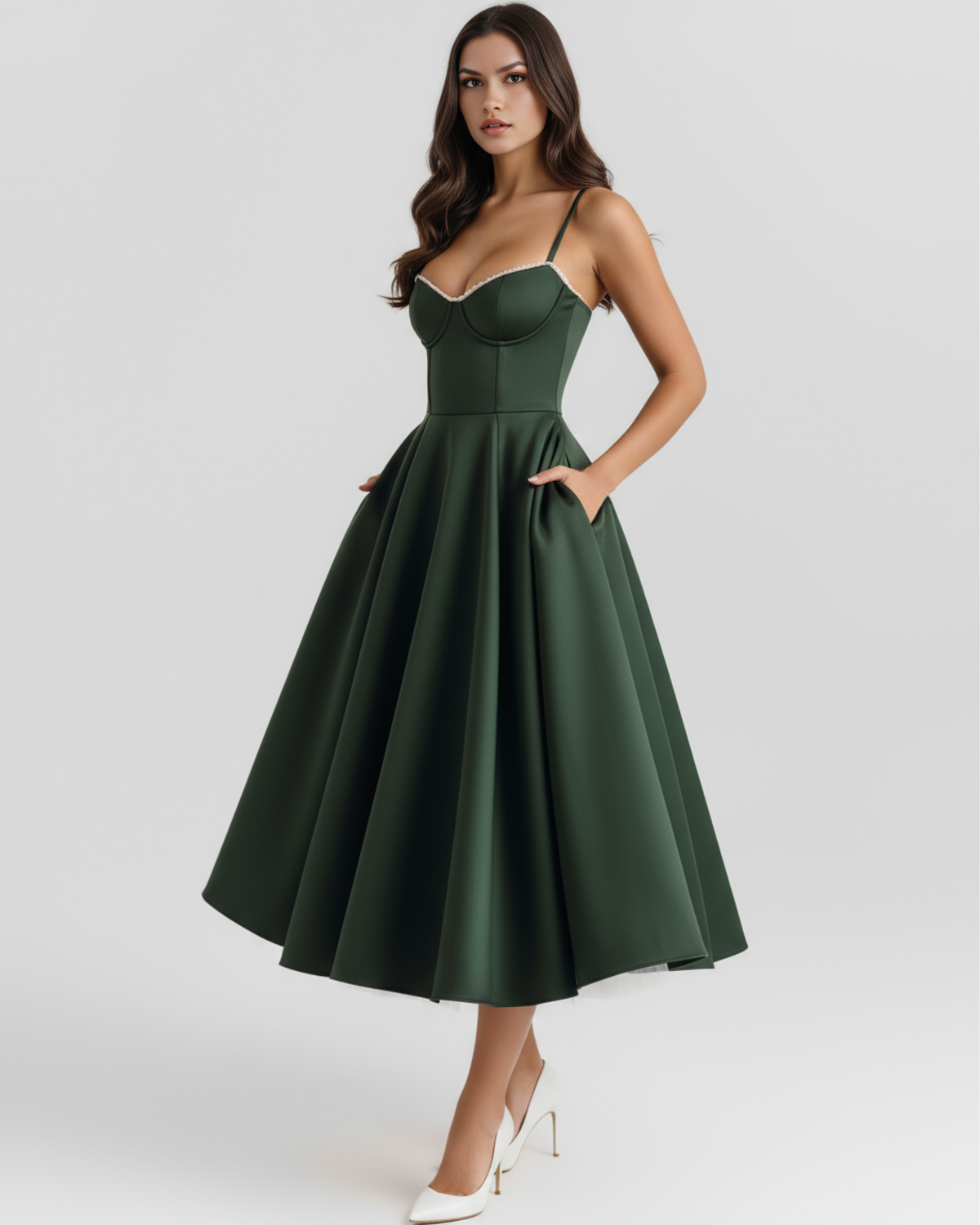 Selene Midi Dress in forest green