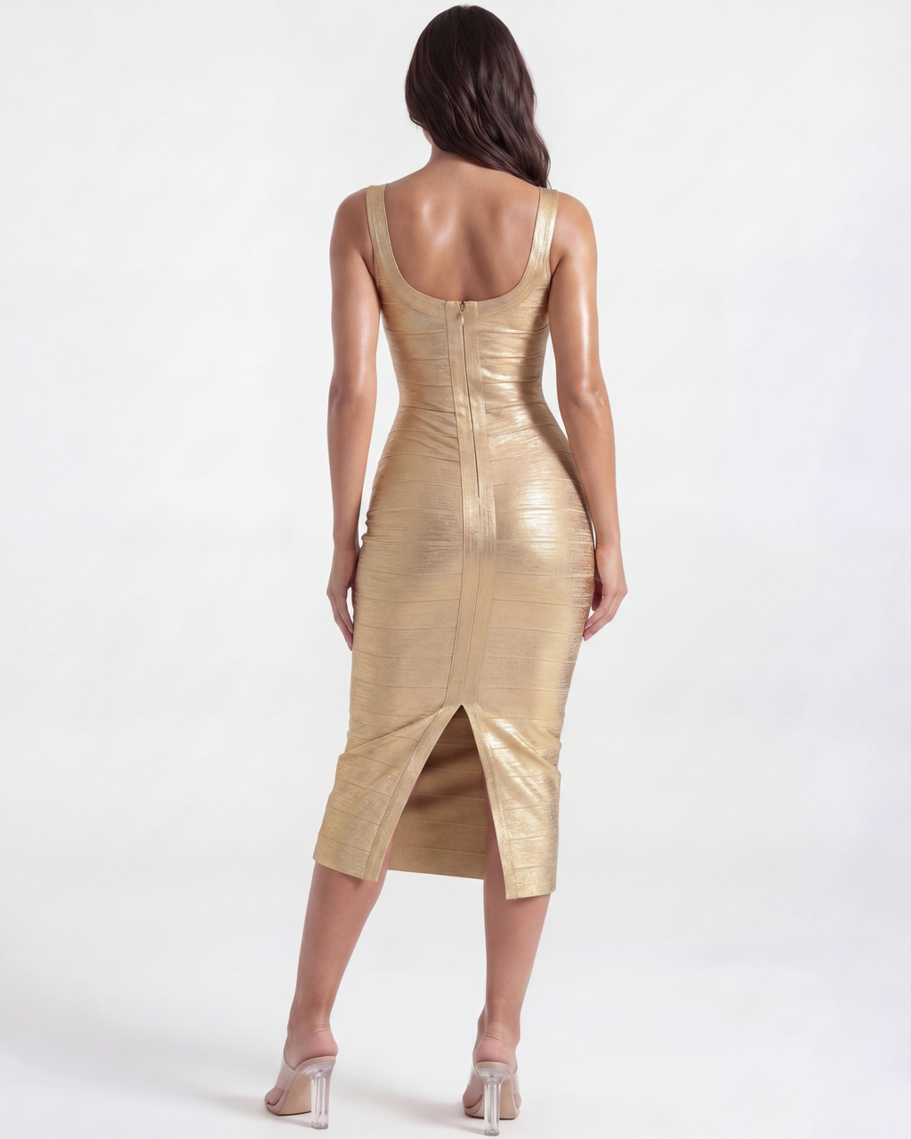 The Beyonce Midi Dress in gold