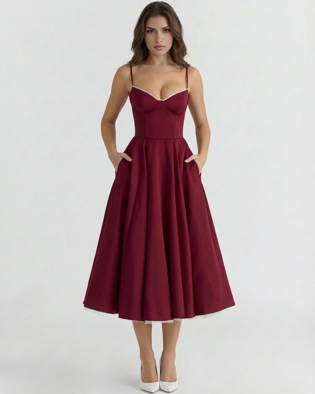 Selene Midi Dress in burgundy