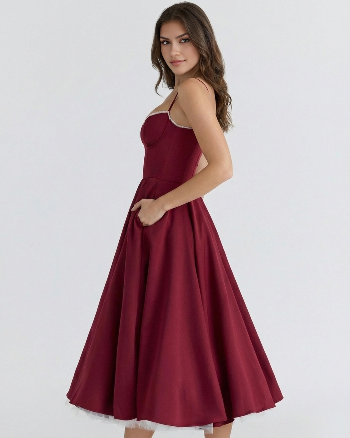 Selene Midi Dress in burgundy