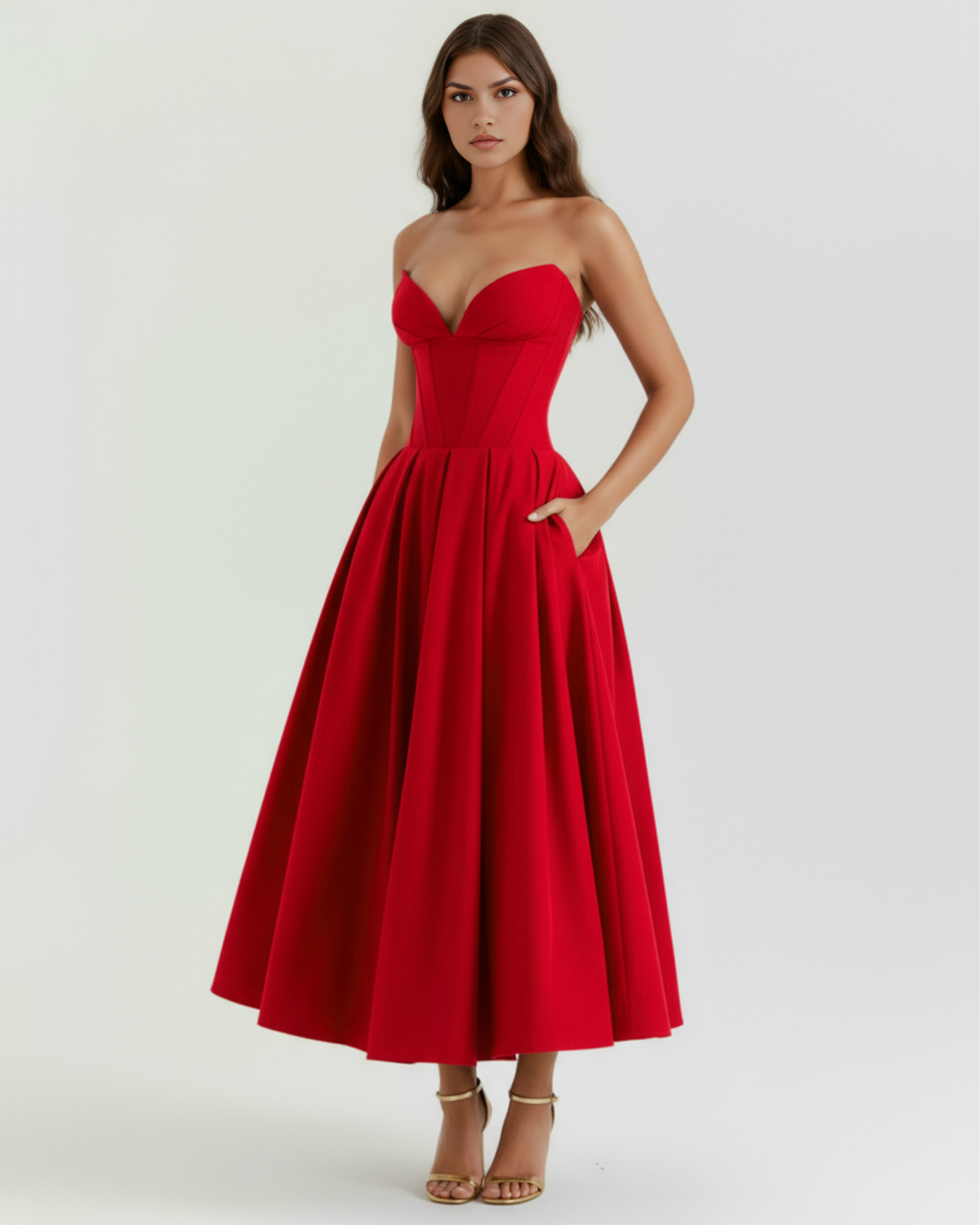 Amalfi Midi Dress in red