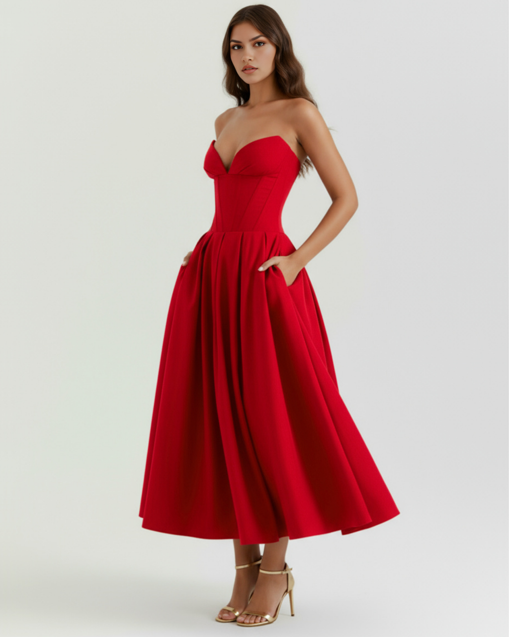 Amalfi Midi Dress in red