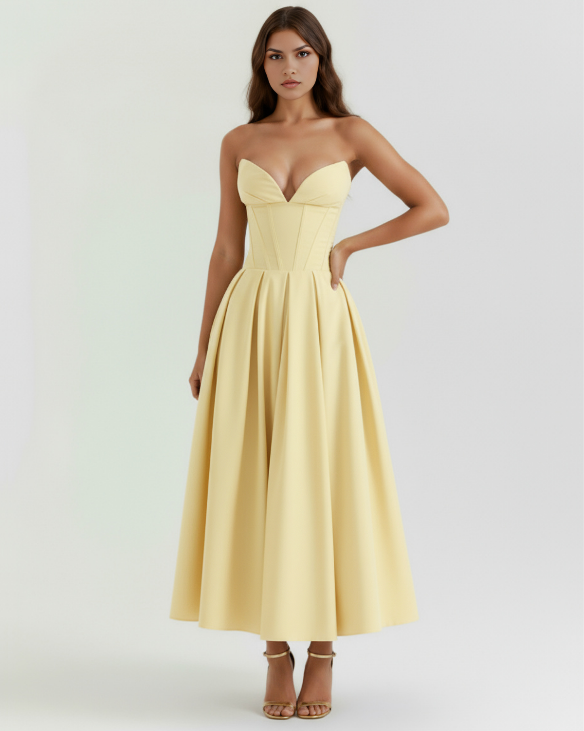 Amalfi Midi Dress in light yellow