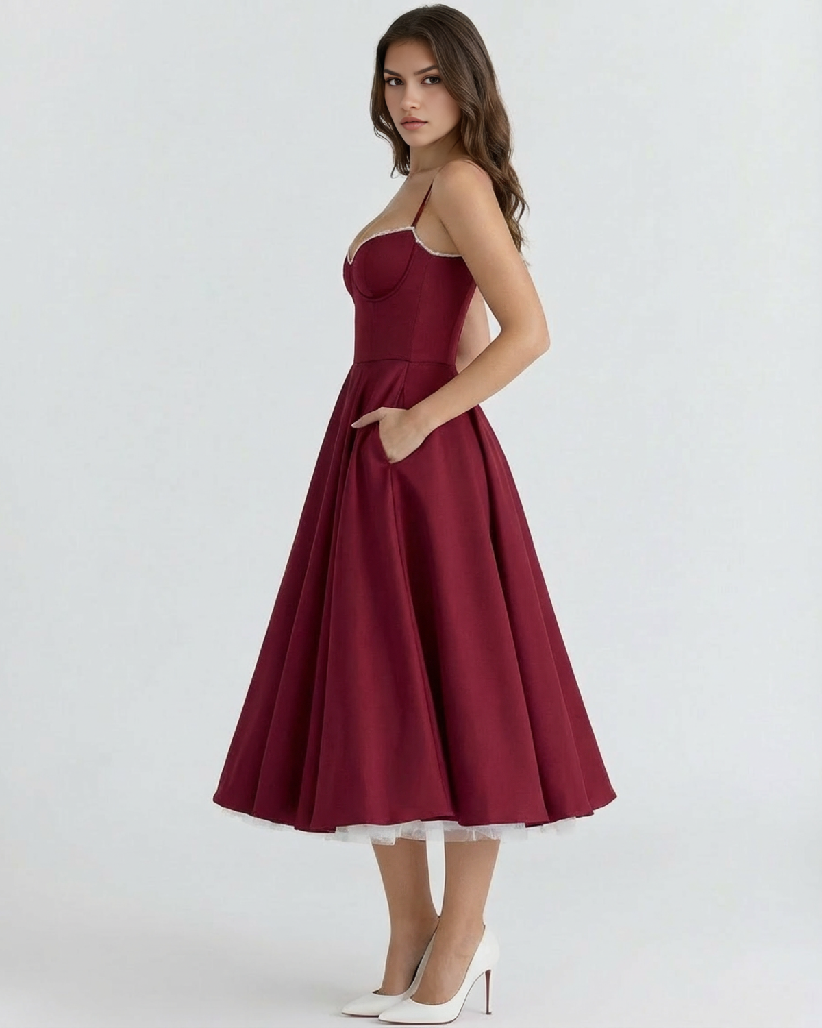 Selene Midi Dress in burgundy