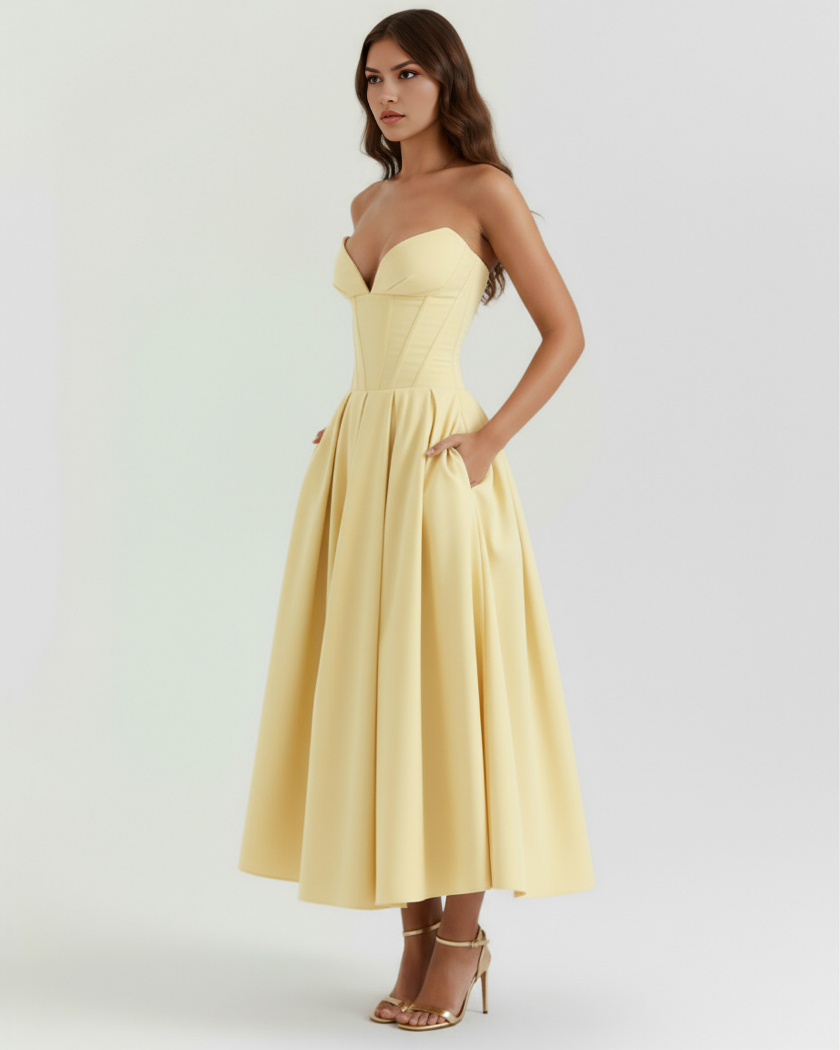 Amalfi Midi Dress in light yellow