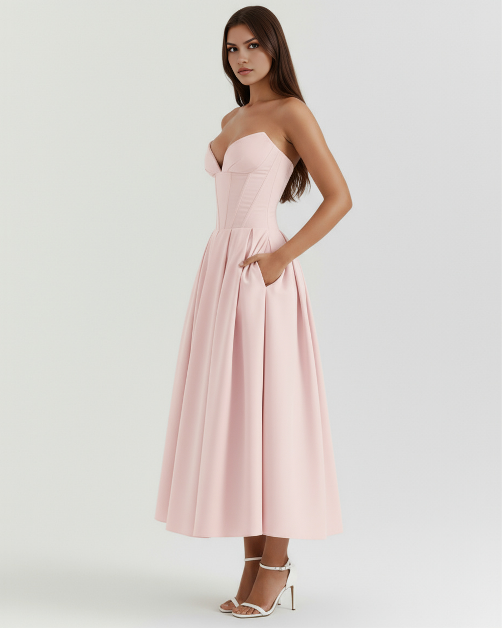 Amalfi Midi Dress in pink