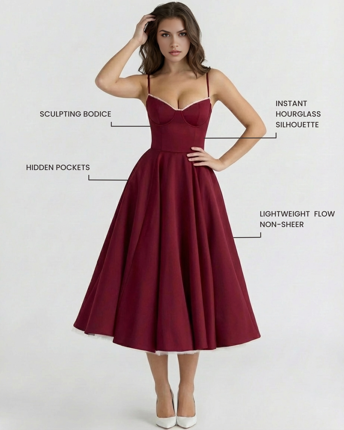 Selene Midi Dress in burgundy